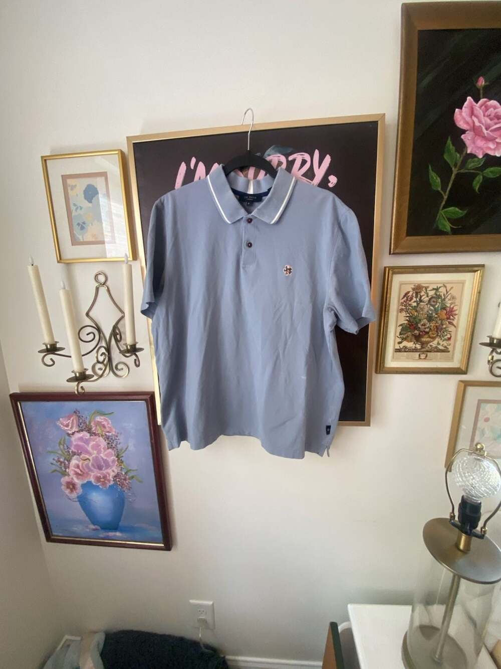 Ted Baker London Light Blue Polo Shirt Size 6 with Floral Patch